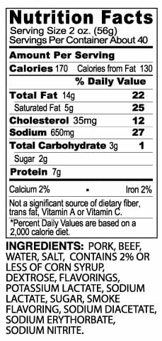 Nutrition Label - Smoked Kielbasa