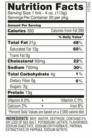 4/1 Franks nutrition facts