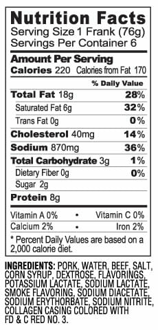 Nutrtion Label - Old Fashioned Franks