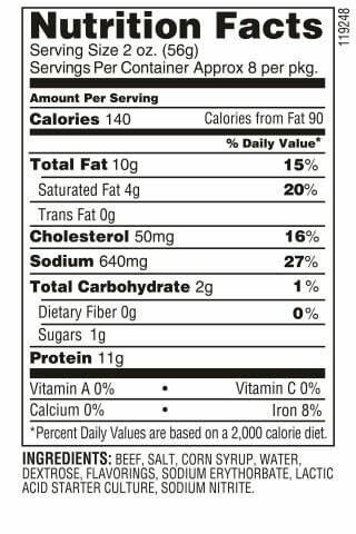 Nutrition Label - Beef Tangy Summer Sausage