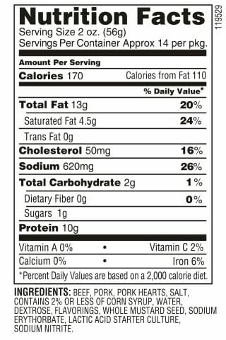 Nutrition Label - Original Tangy Summer Sausage