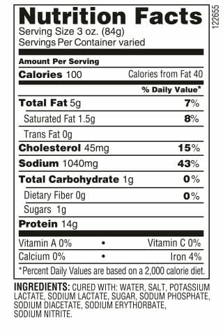 1/2 Teardrop ham nutrition facts