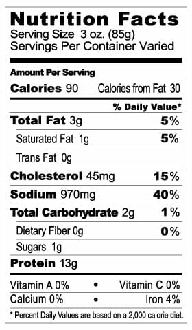 Nutrition Label - 1/4 Teardrop Ham