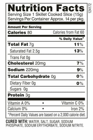 Hickory Bacon Nutrition Label