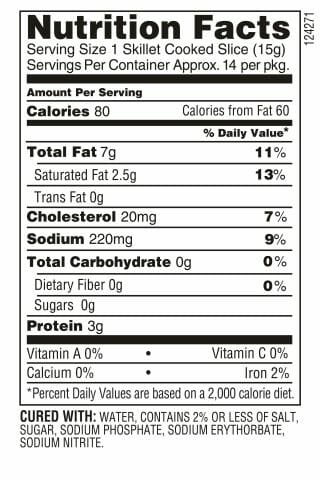 Nutrition Label - Peppered Bacon