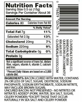 Nutrition Label - Bacon Ends & Pieces