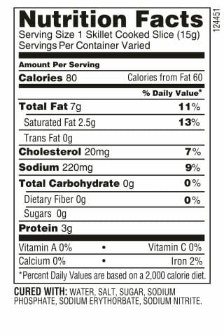 Nutrition Label - Thick Cut Bacon