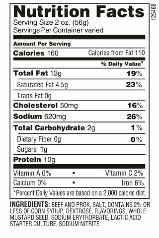Tangy summer sausage Grandeli log nutrition facts