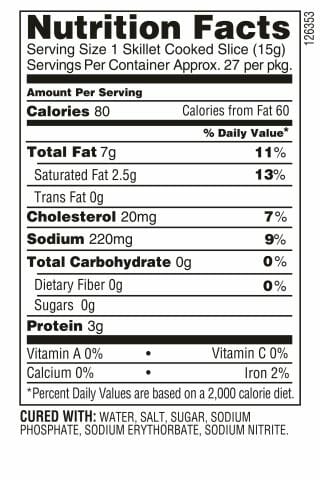 Nutrition Label - Extra Thick Cut Bacon