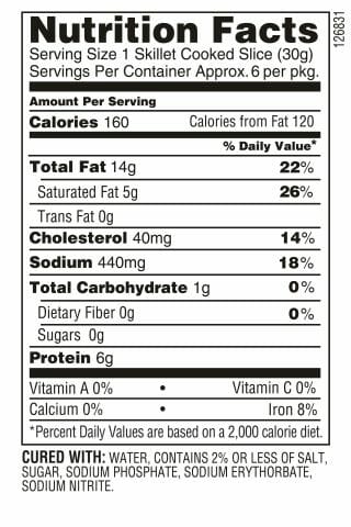 Nutrition Label - Extra Thick Cut Bacon