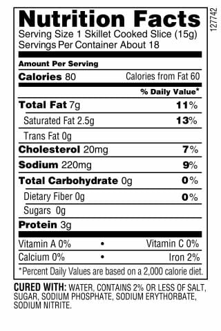 Nutrition Label - Peppered Bacon
