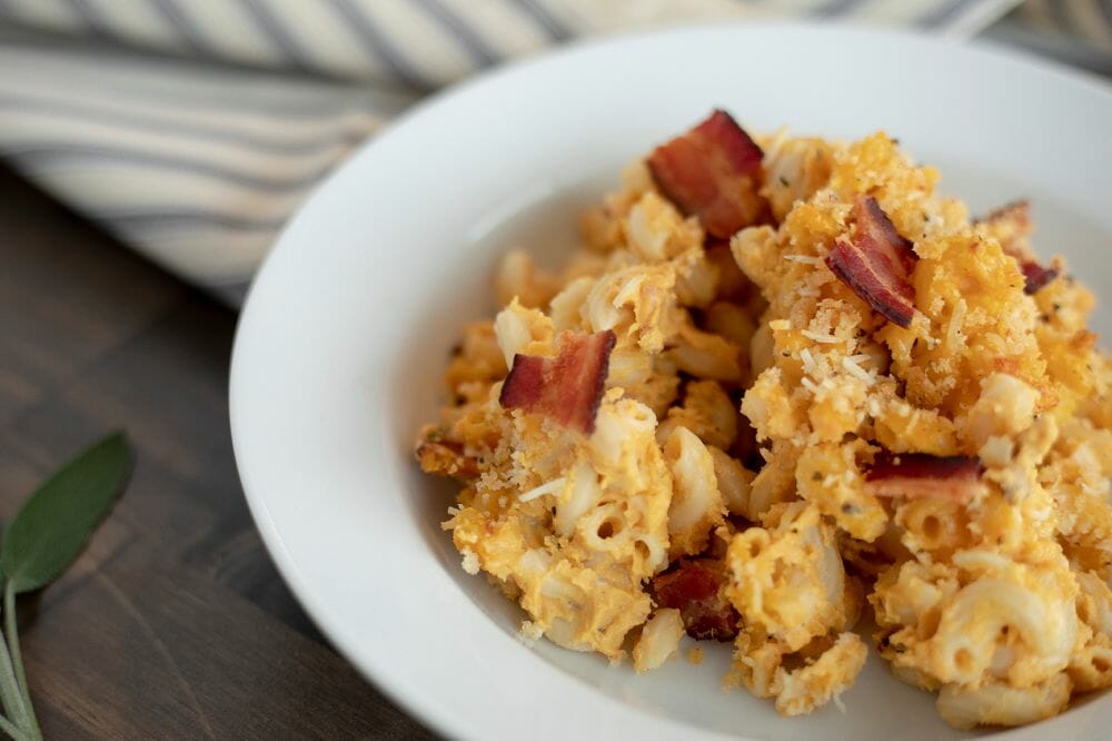 Baked Pumpkin Mac & Cheese with Bacon