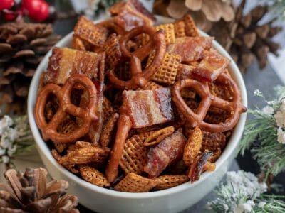 Candied Chipotle Garlic Bacon Chex Mix
