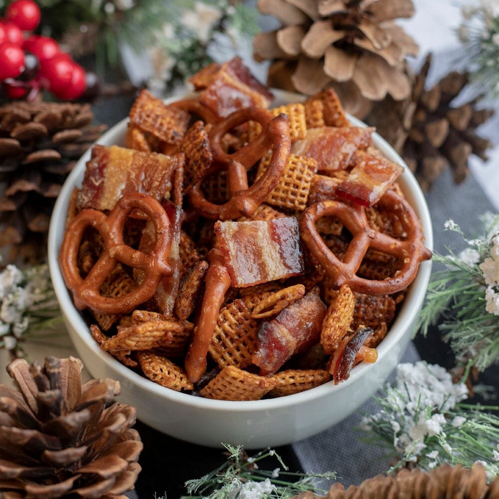 Candied Chipotle Garlic Bacon Chex Mix