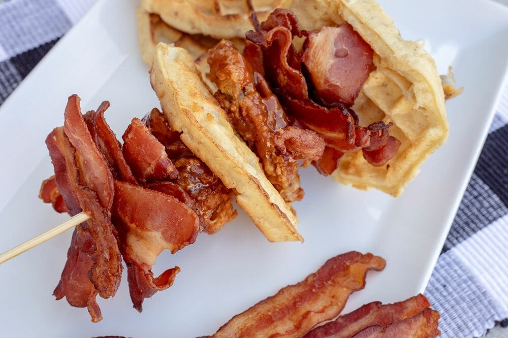 Cloverdale Bacon Waffle Skewers with Korean Fried Chicken