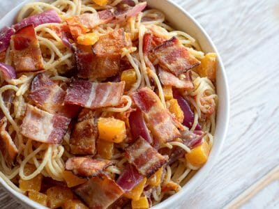 Creamy Baked Squash with Tomato and Bacon