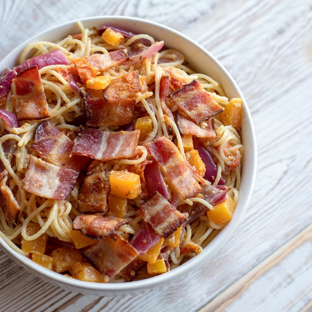 Creamy Baked Squash with Tomato and Bacon