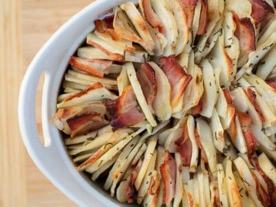 Garlic & Rosemary Scalloped Potato Bacon Roast