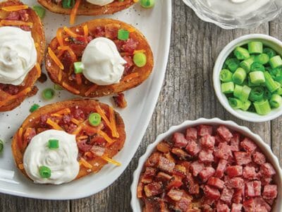 Quick game day meat lovers potato skins